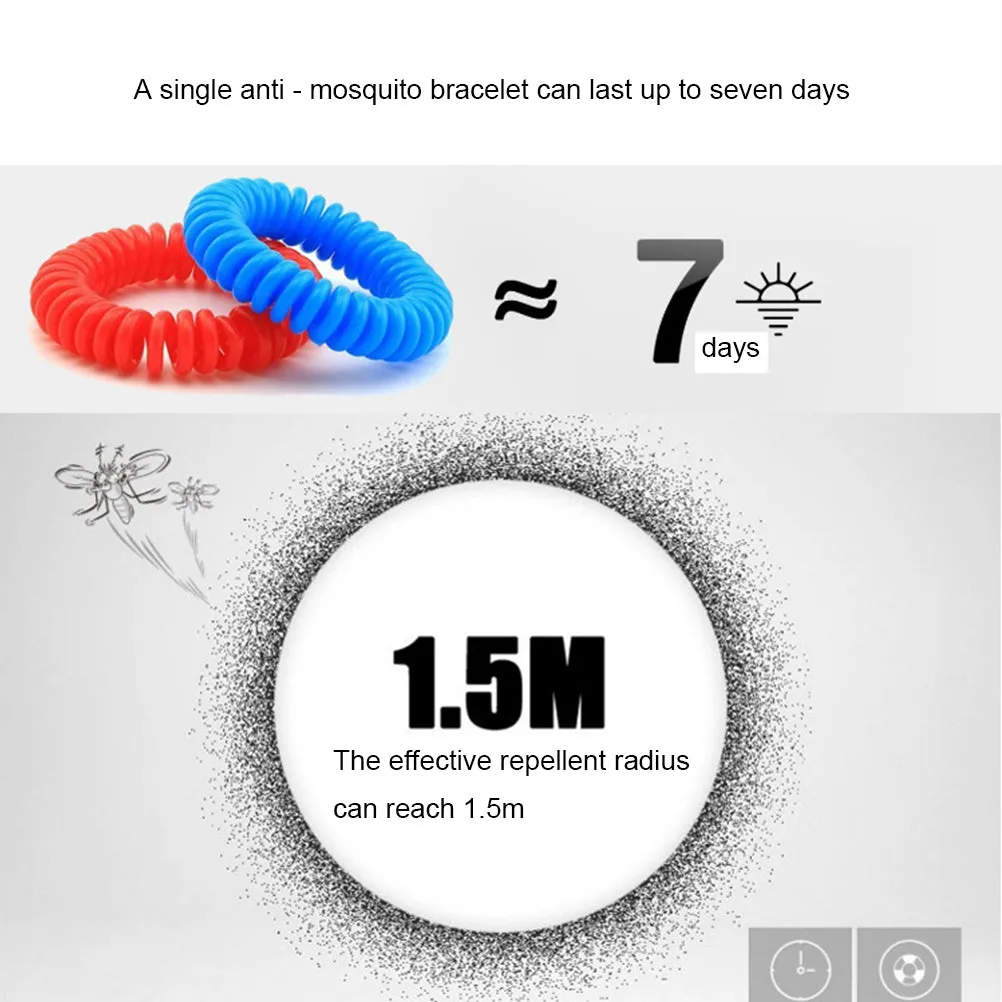 12Pcs Natural Safe Mosquito Repellent Bracelet Waterproof Spiral Wrist Band