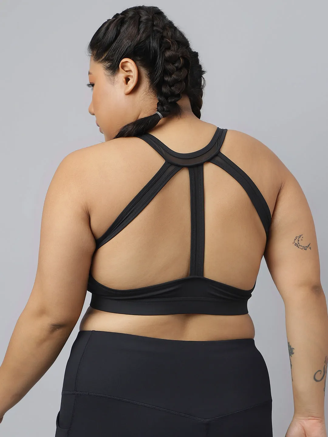 Fikin Plus Size Multi Strap Medium Support Black Sports Bra