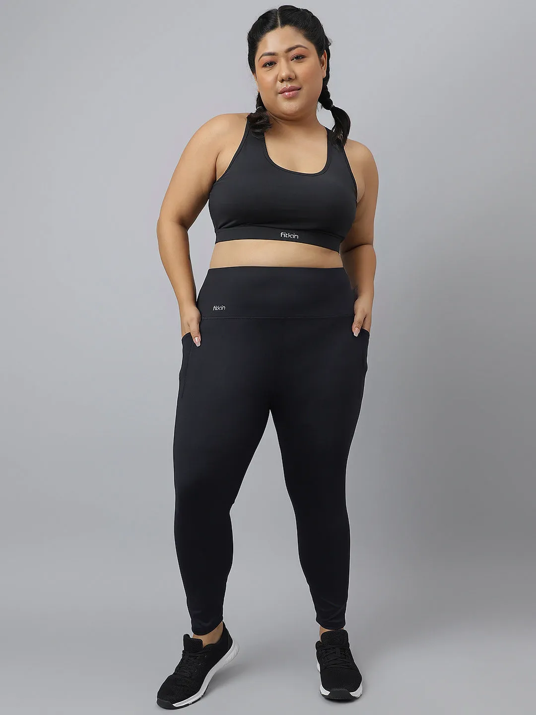 Fikin Plus Size Multi Strap Medium Support Black Sports Bra