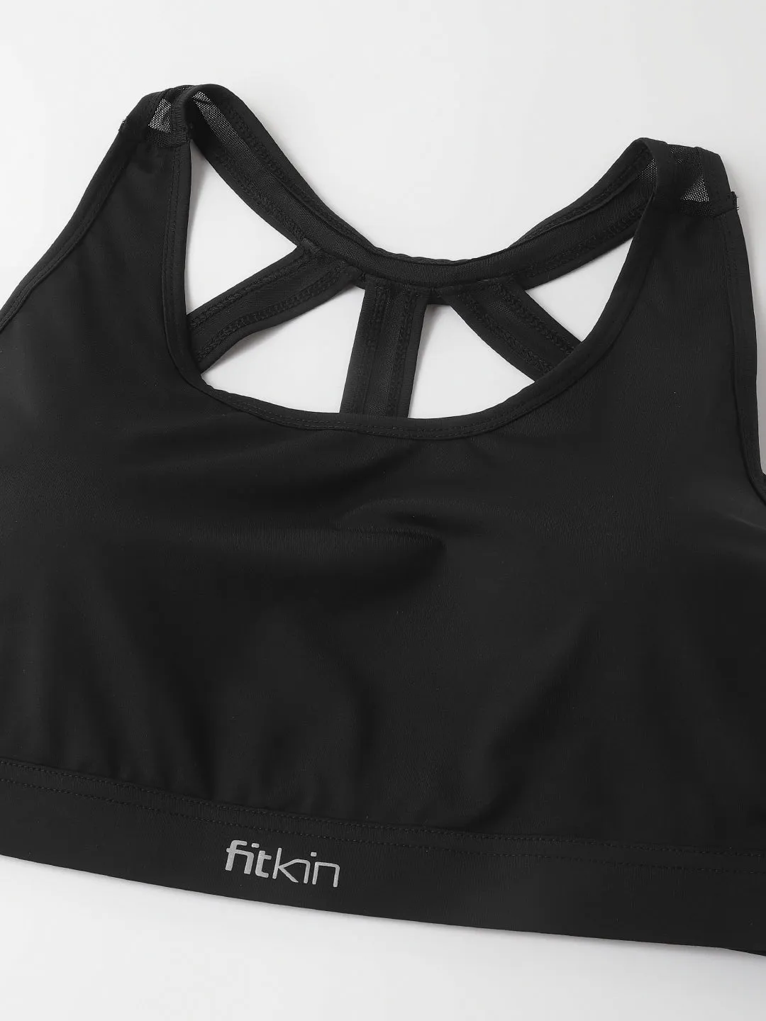 Fikin Plus Size Multi Strap Medium Support Black Sports Bra