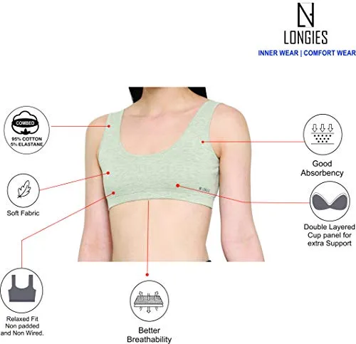 Longies Women Regular Fit Sports Bra (LGSBPO2003_XXLarge_Blue,Grey)