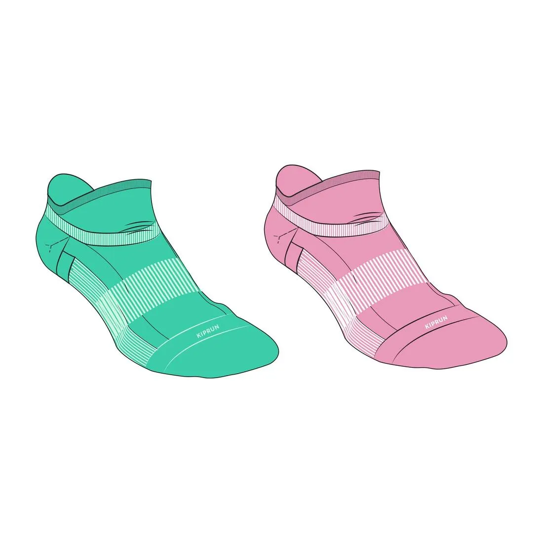 LotX2 de chaussettes running confort basses Enfant -KIPRUN 500 vertes et roses