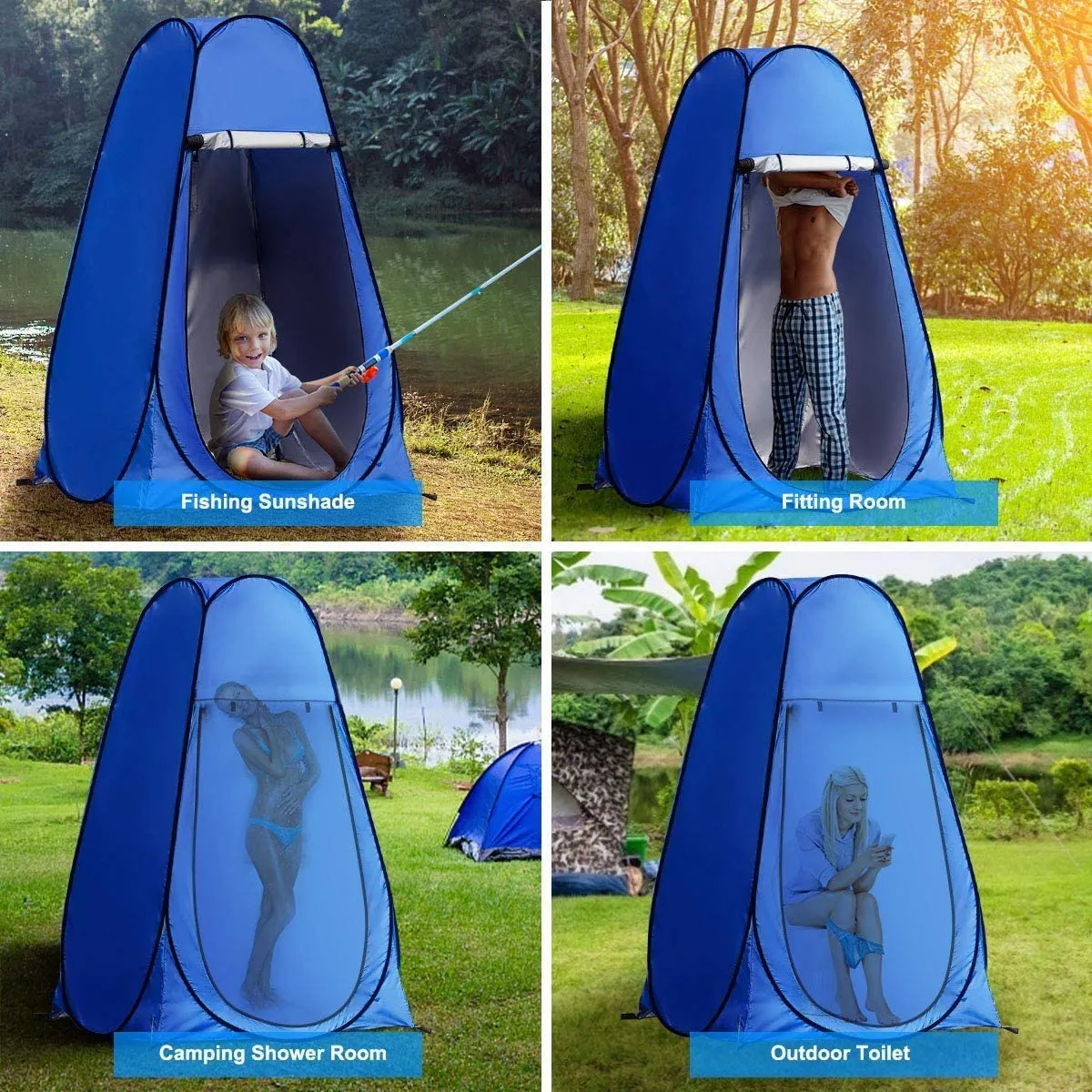 New Brekmis Camping Toilet Pop Up Privacy Tent Changing Room Tent Portable Toilet for Camping Portable Shower Silver Coated Dressing Room Tent UV Protection Privacy Shelter Camping Cabana, Blue