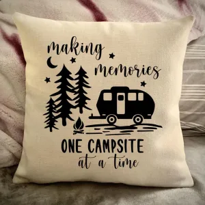 Vintage Travel Trailer Decorative pillow cover - Making Memories Campsite pillow cover - Personalize camper gift - USA Travel Map Pillow Camping decor